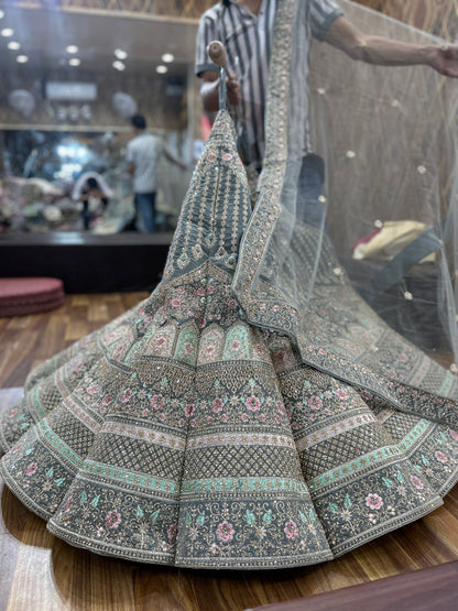 Fabulous handmade pista green ball bridal lehenga