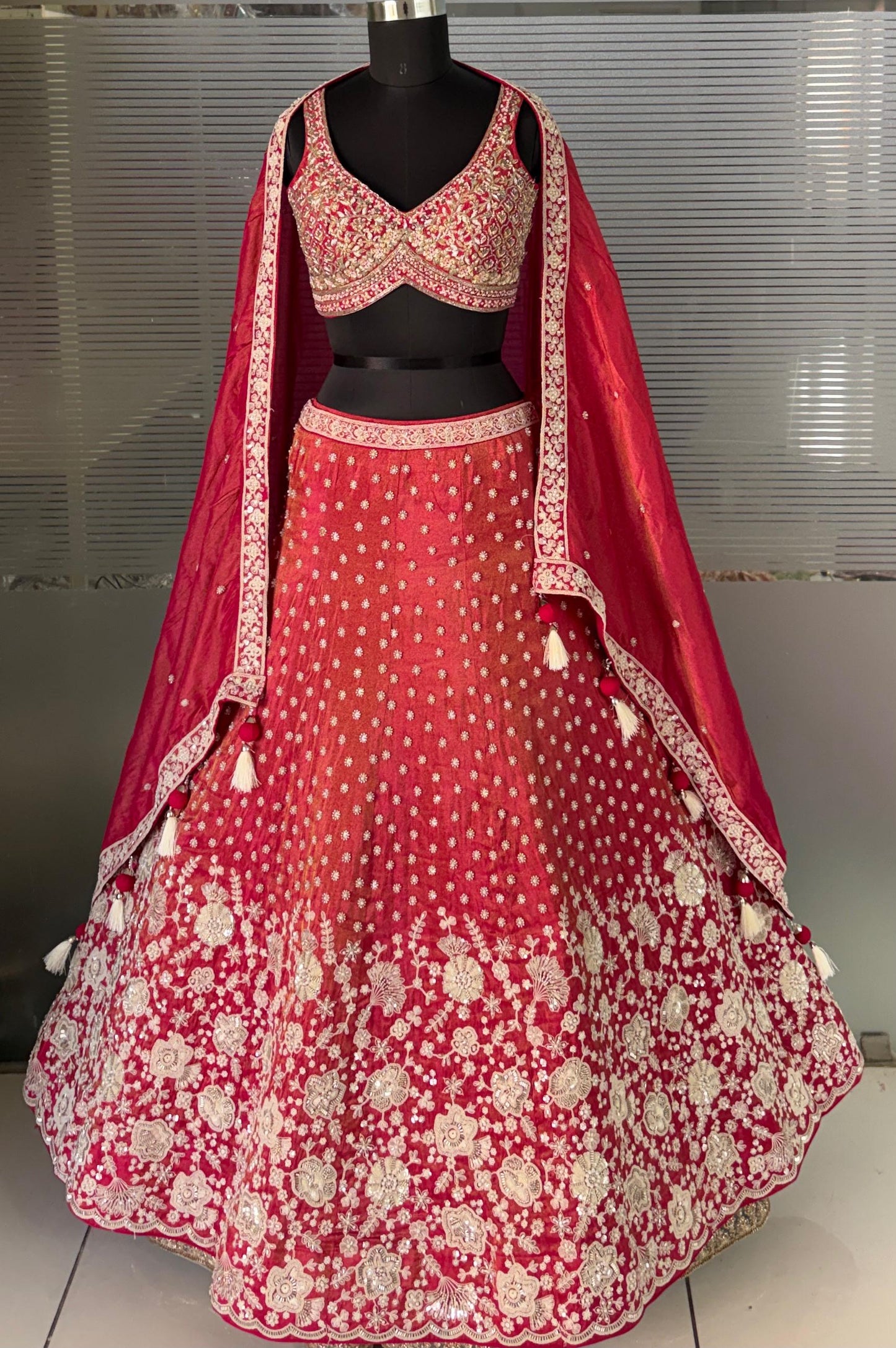 Hot Pink Designer Crop Top Lehenga