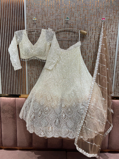 White Brown Double Shade Crop Top Lehenga