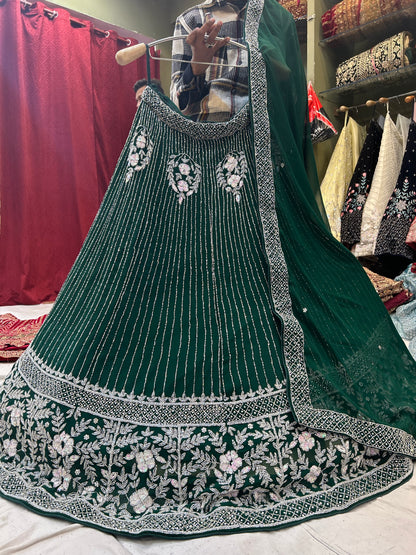Fantástica lehenga verde oscuro
