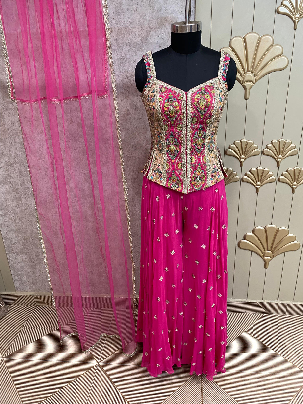 Pink Long Sharara Suit Dress Material