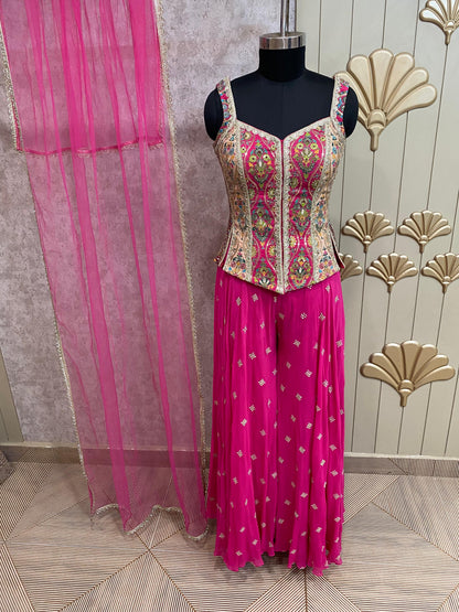 Pink Long Sharara Suit Dress Material