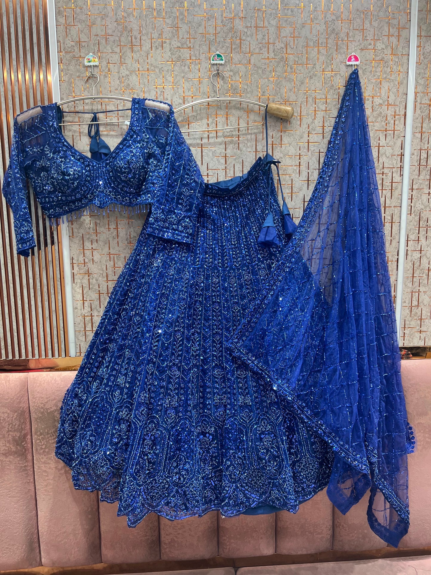 Navy Blue on Blue Monotone Crop Top Lehenga