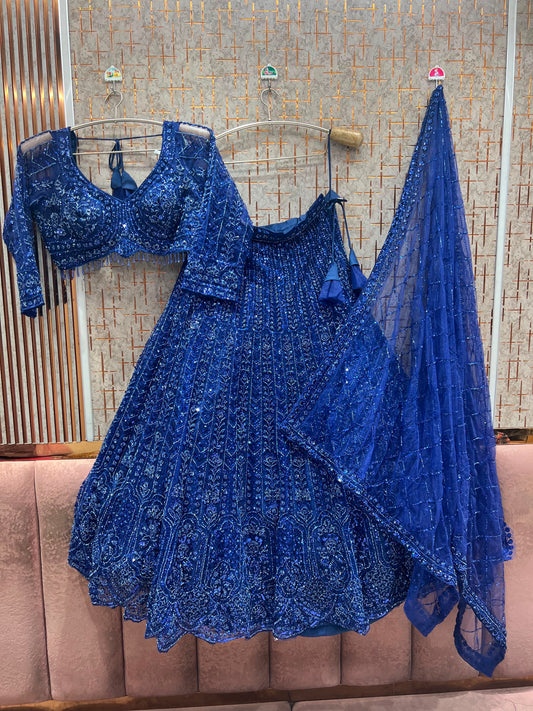 Navy Blue on Blue Monotone Crop Top Lehenga