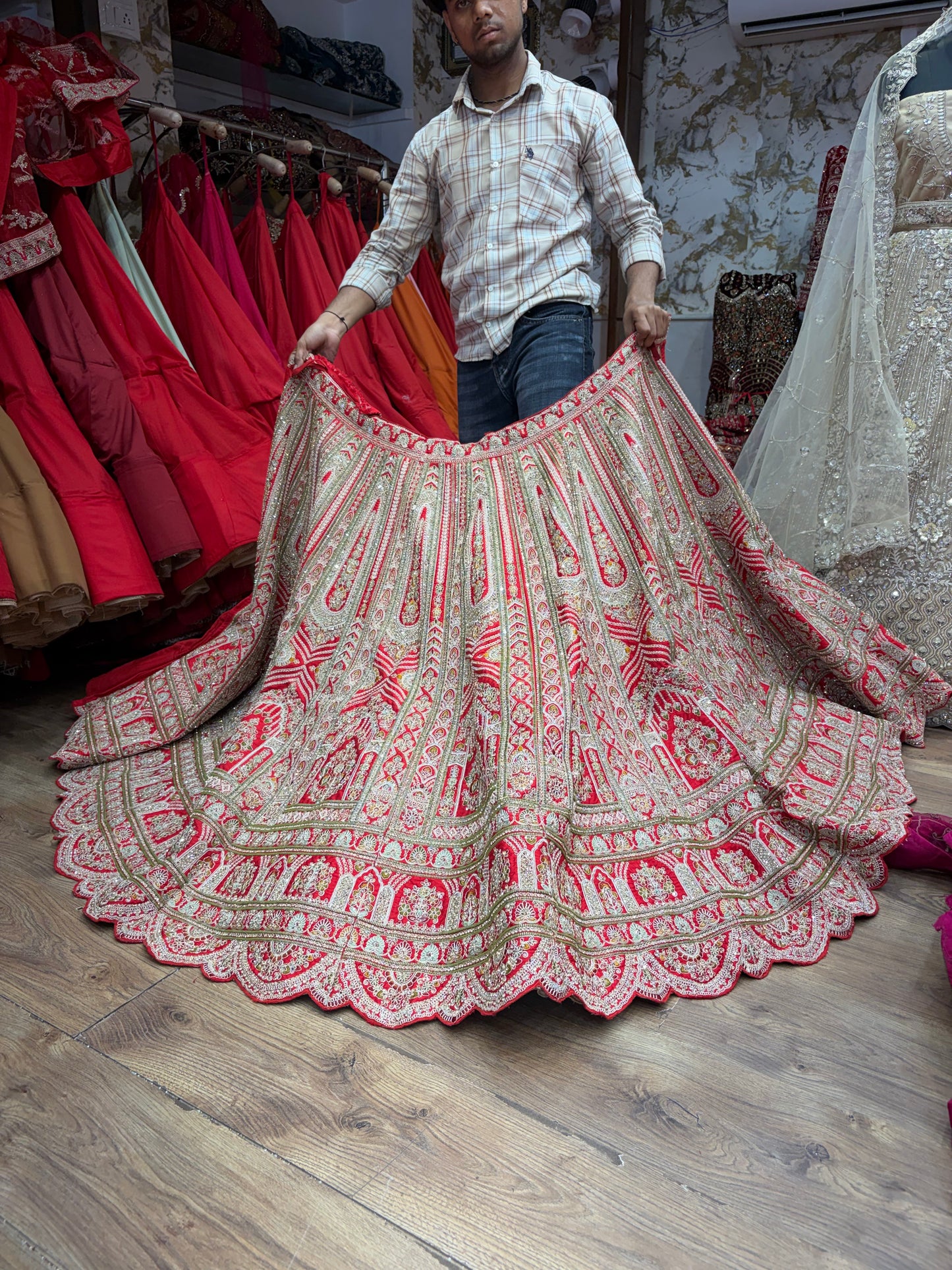Red Pink Bridal handwork Lehenga
