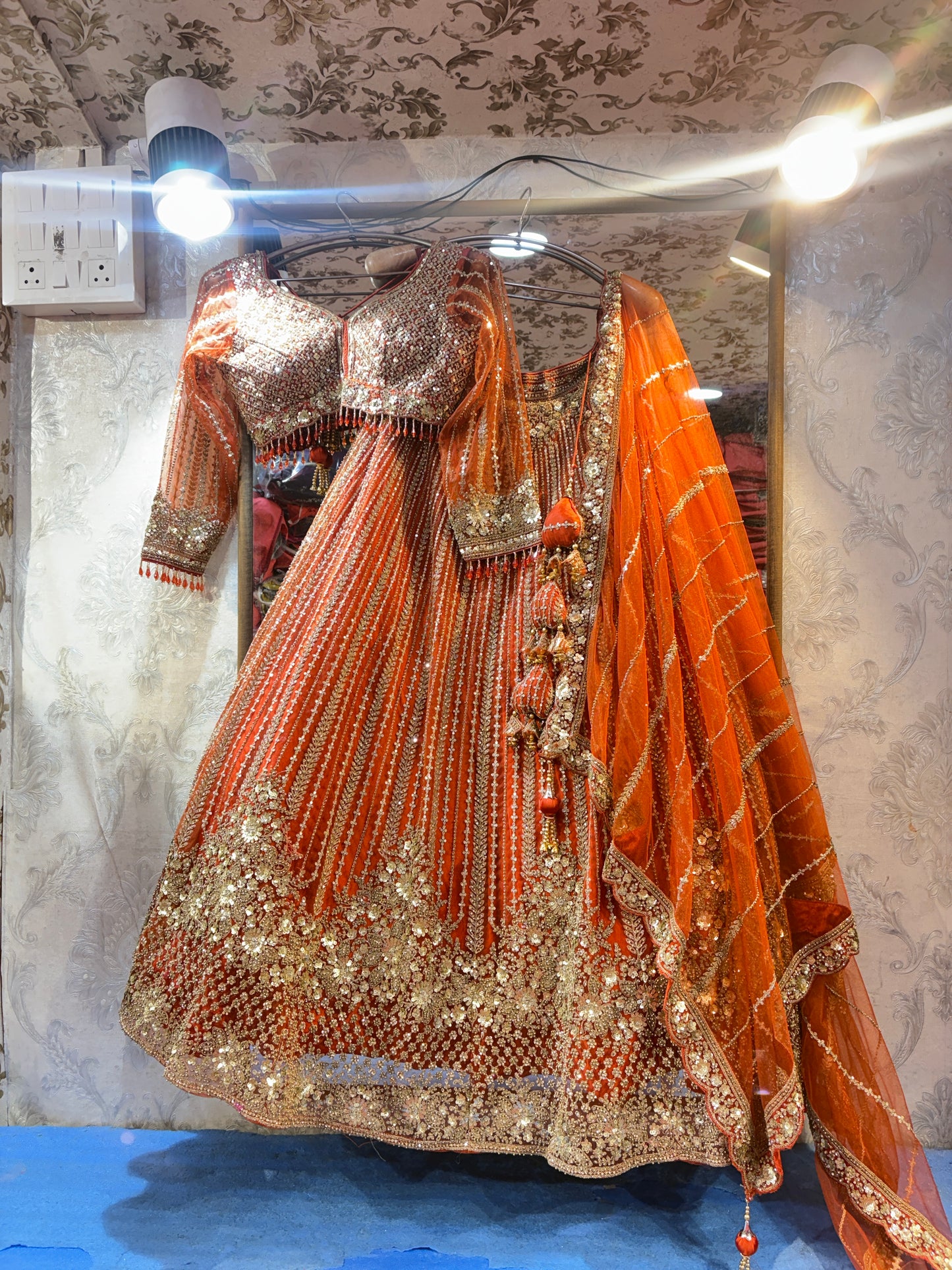 Tremendous orange rust handwork crop top Lehenga
