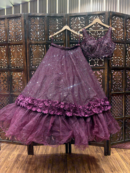 Eye catching Wine purple violet crop top Lehenga