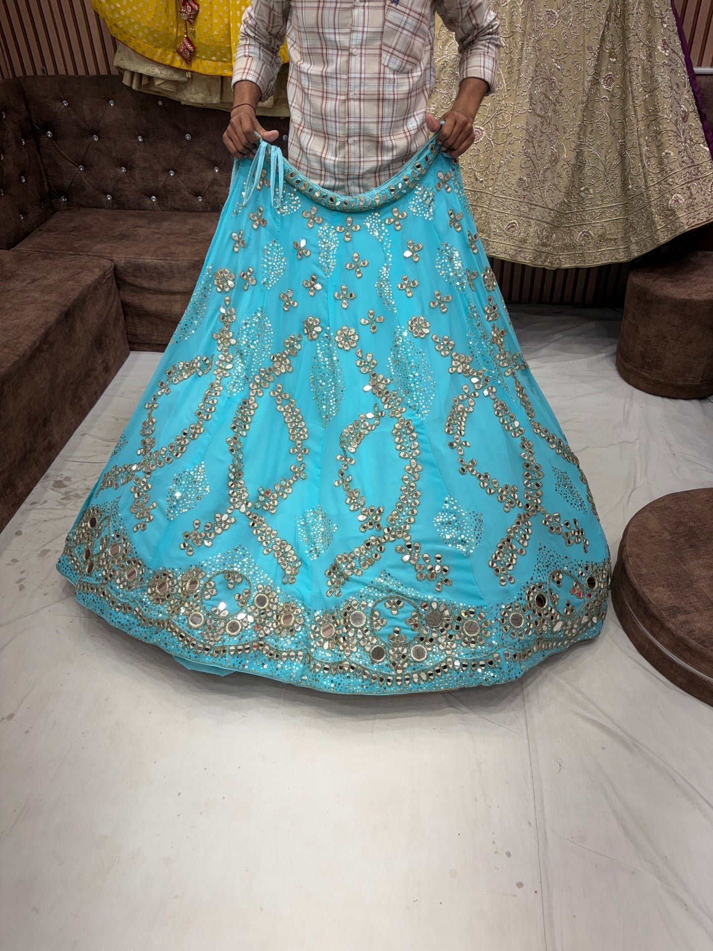 Sky Blue Mirror Work Lehenga