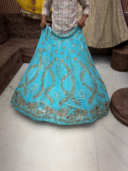 Sky Blue Mirror Work Lehenga