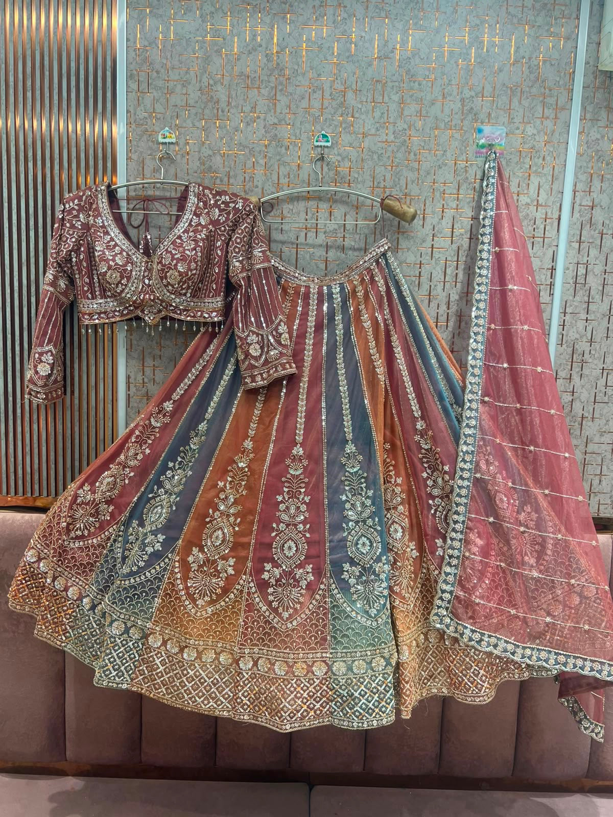 Pink Multicolour Crop Top Lehenga