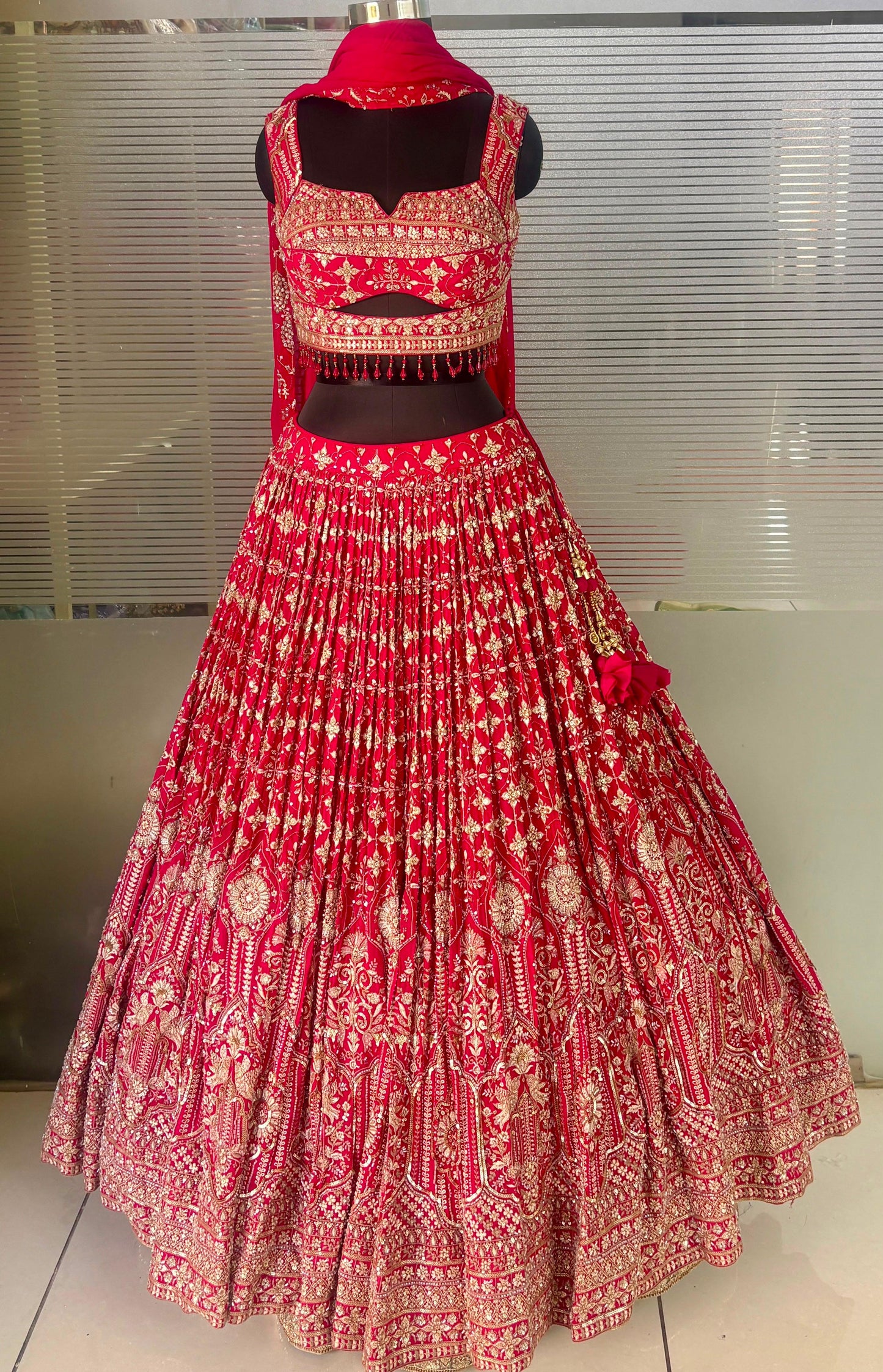 Hot Pink Designer Crop Top Lehenga