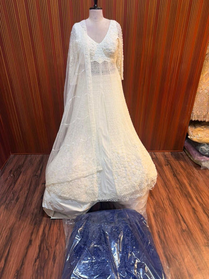 White pista color cream color crop top Lehenga