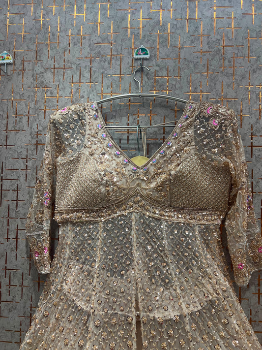 Golden Long Farshi Garara Indo Western Dress