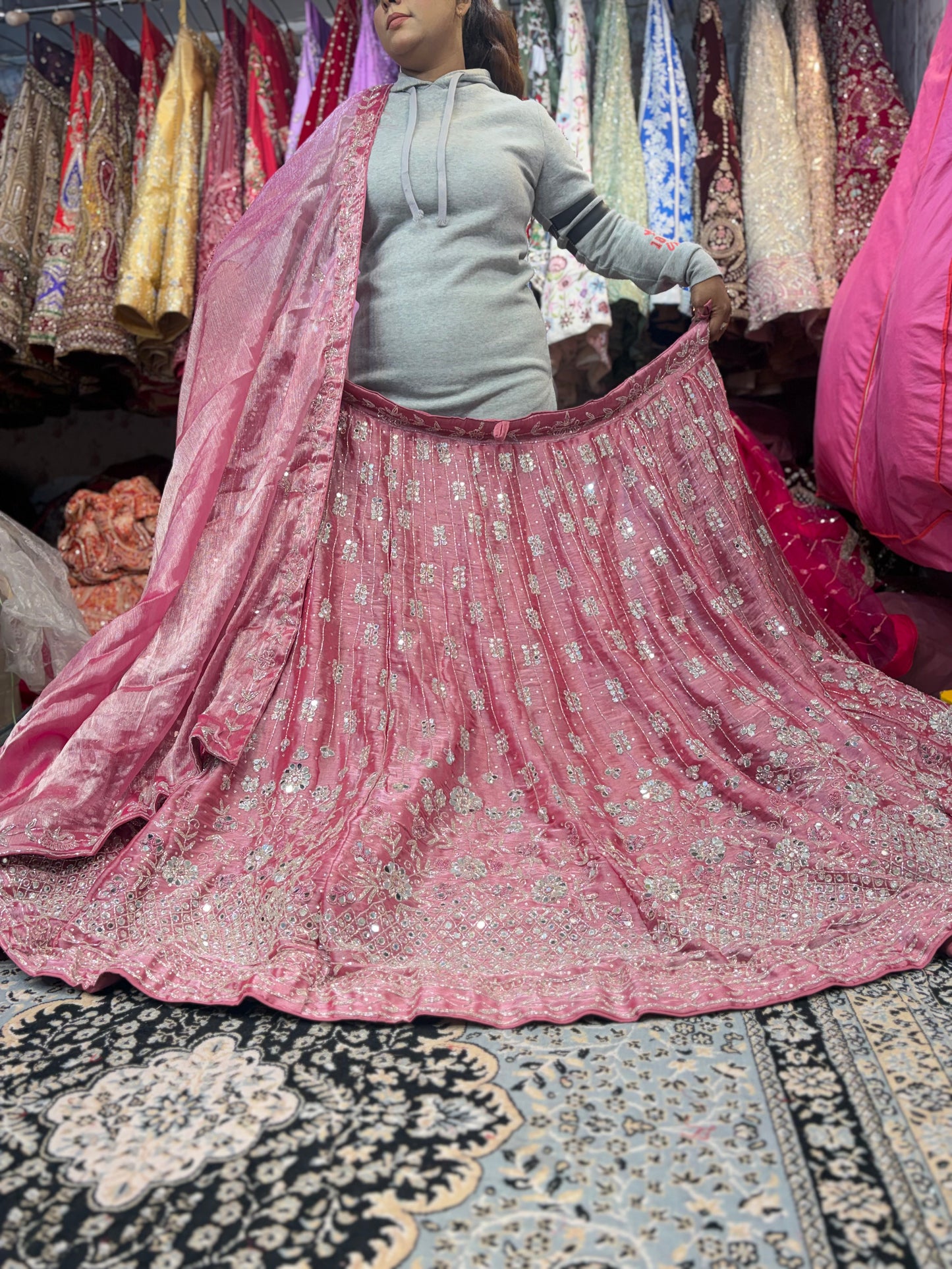 Tremendous Baby pink Mirror work Lehenga