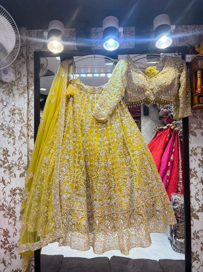 Lavishing yellow crop top Lehenga