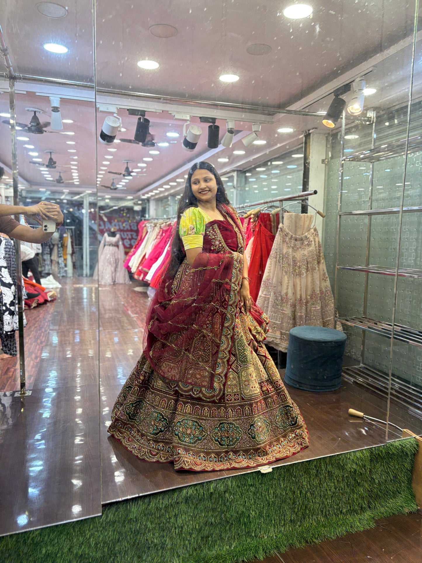 Attractive maroon bridal Lehenga happy customer