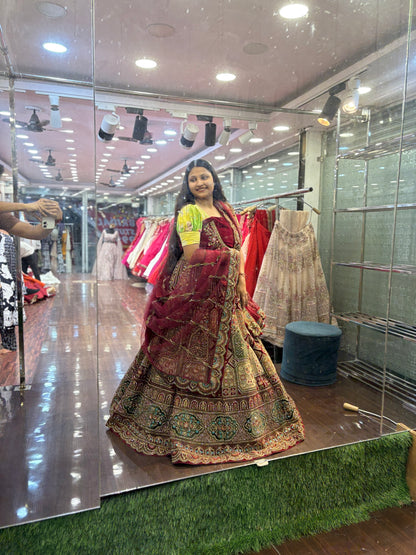 Attractive maroon bridal Lehenga happy customer