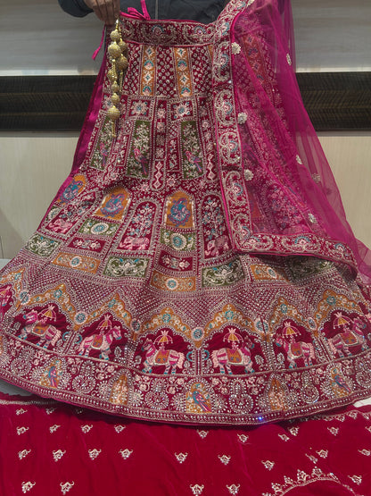 Lovely red Rani pink figur doli barat rajwada bridal lehenga