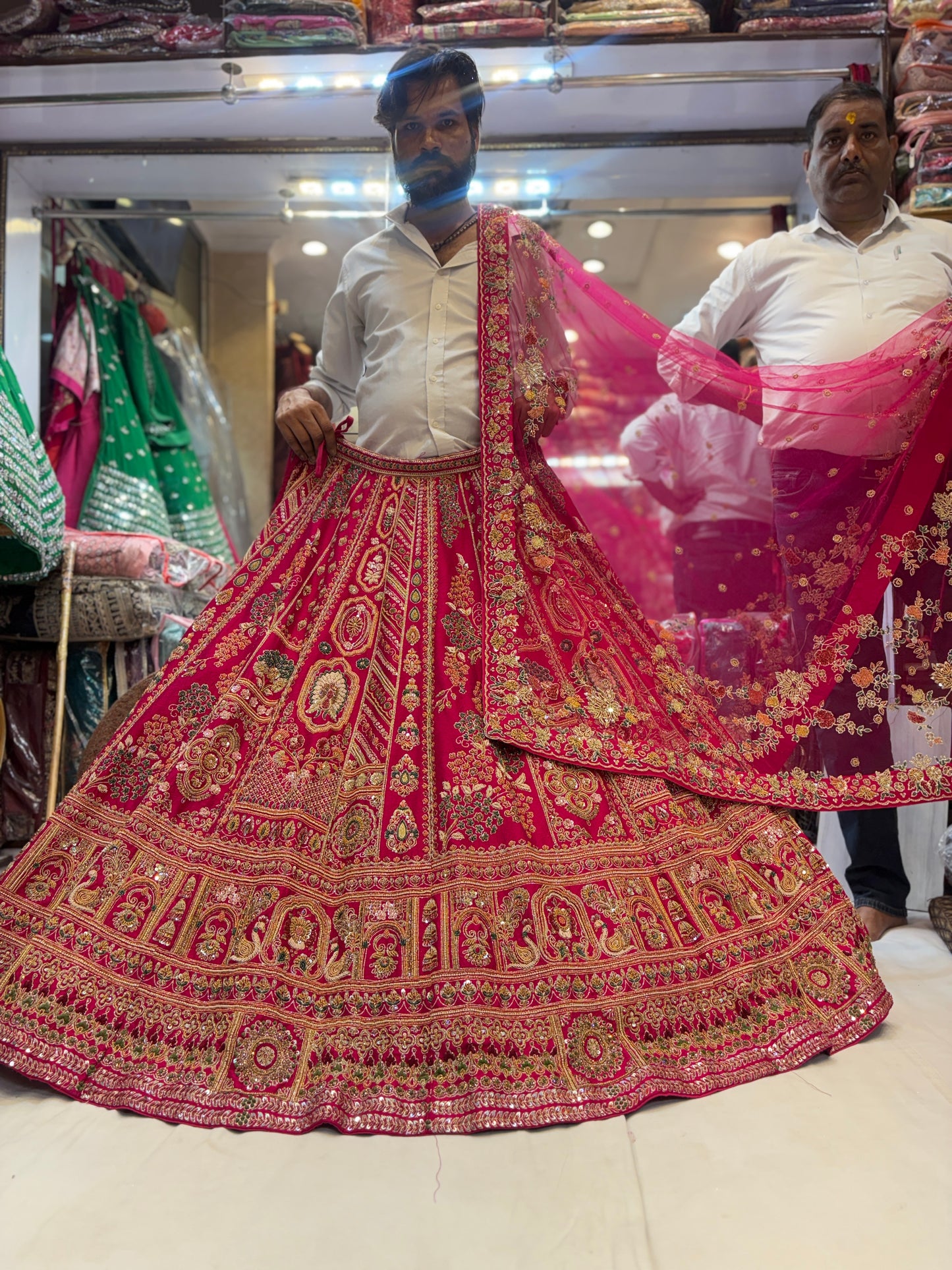 Glamorous handwork peacock rani pink Lehenga