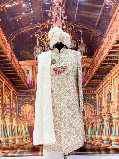 Embellished white sherwani