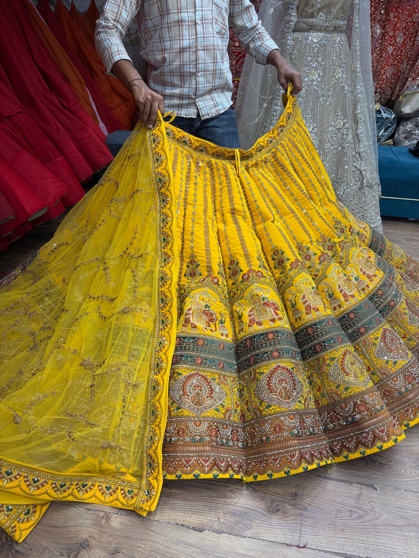 Yellow Haldi Mehendi Gajraj Ball Bridal Lehenga