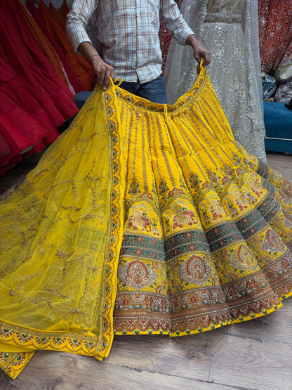 Yellow Haldi Mehendi Gajraj Ball Bridal Lehenga