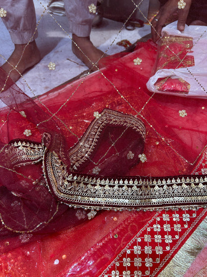 Heavy maroon Rajwada marwadi bridal lehenga