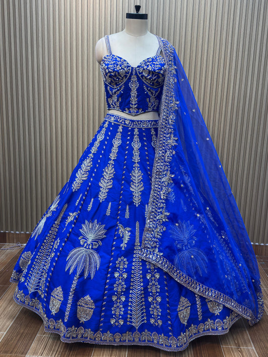 Blue Crop top Lehenga
