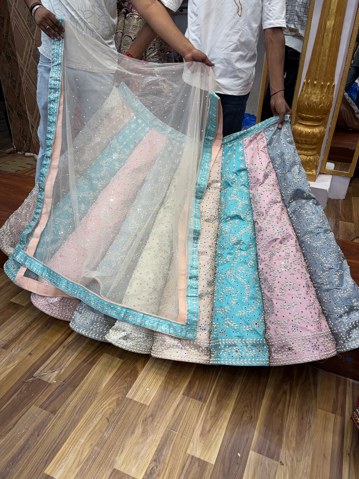 Pink Yellow Blue Multikali Ball Designer Lehenga