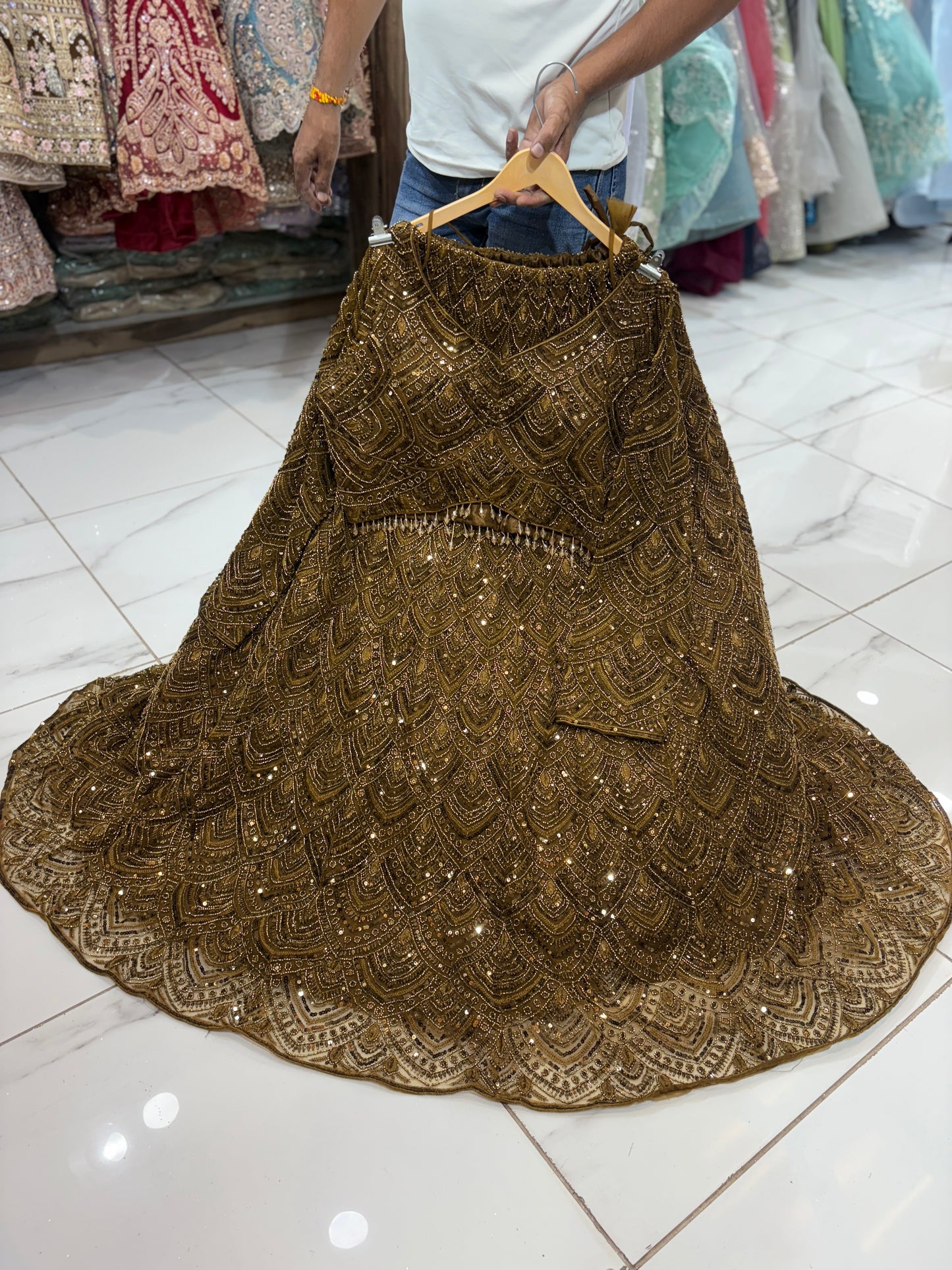 Pleasing golden Crop Top Lehenga