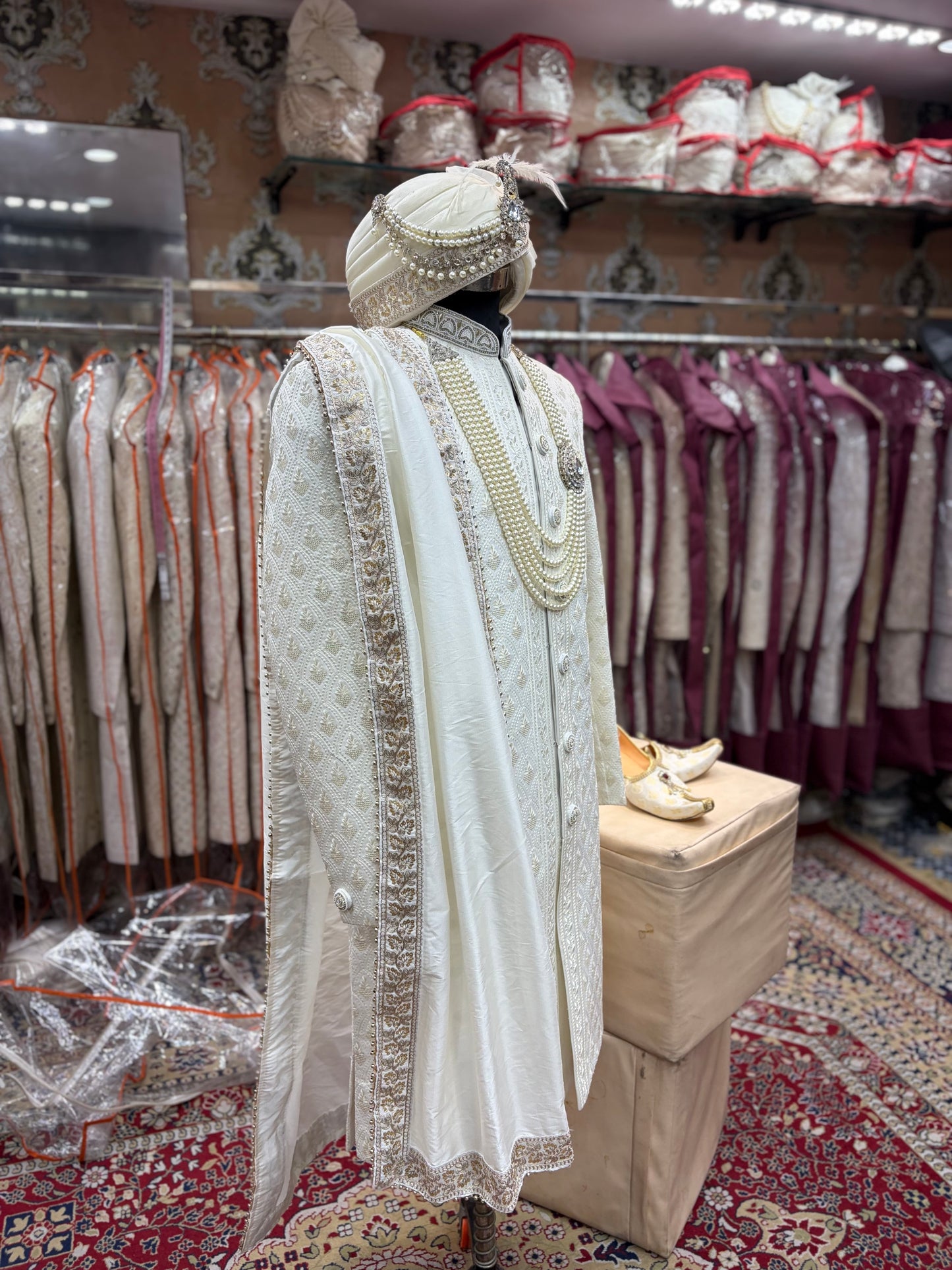 Golden cream white sherwani