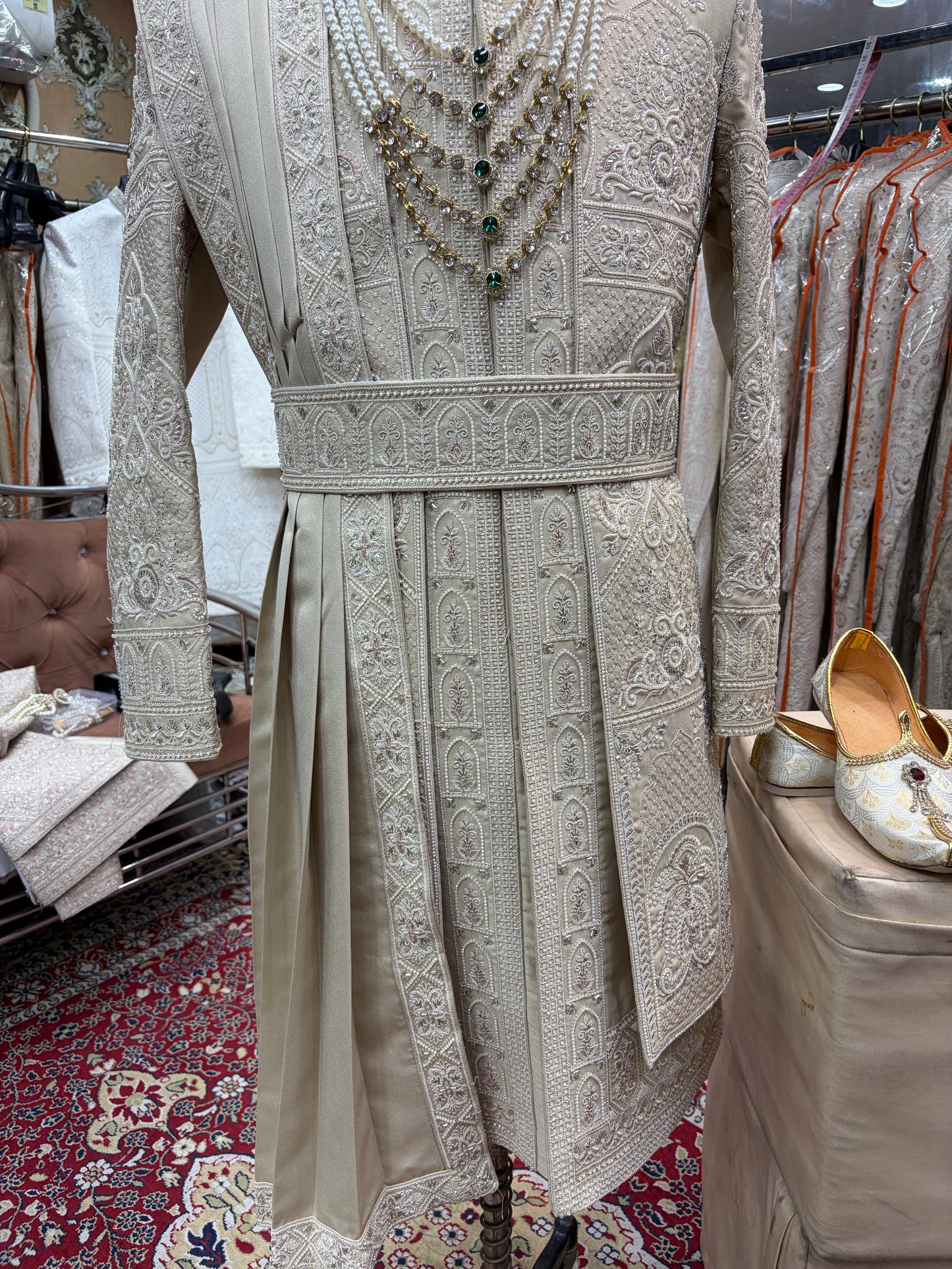 Beige golden White sherwani - Shopping World