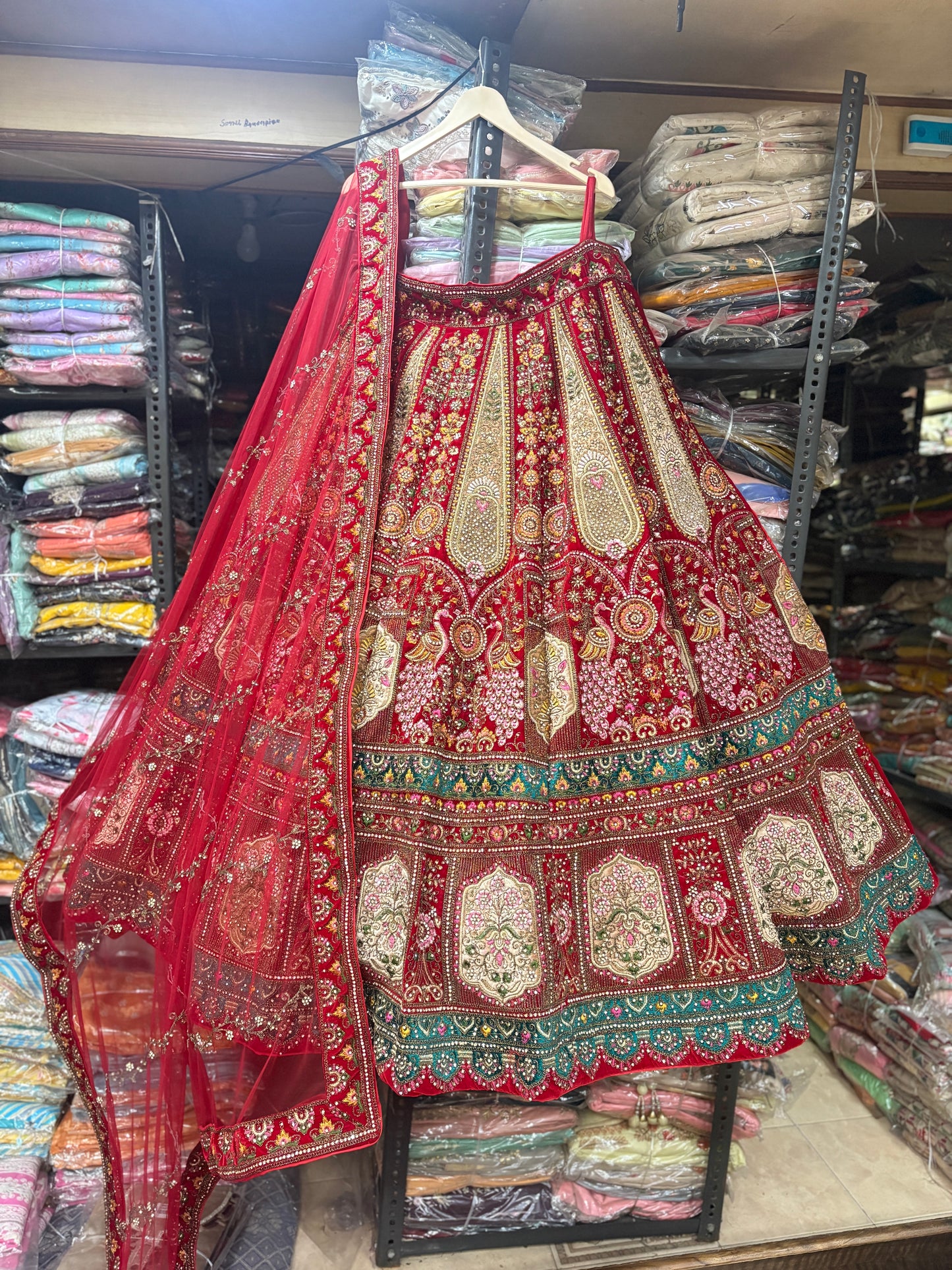 Lavishing red peacock maroon Bridal Lehenga