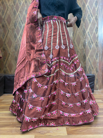 Eye catching pdp brown peach pearl Lehenga