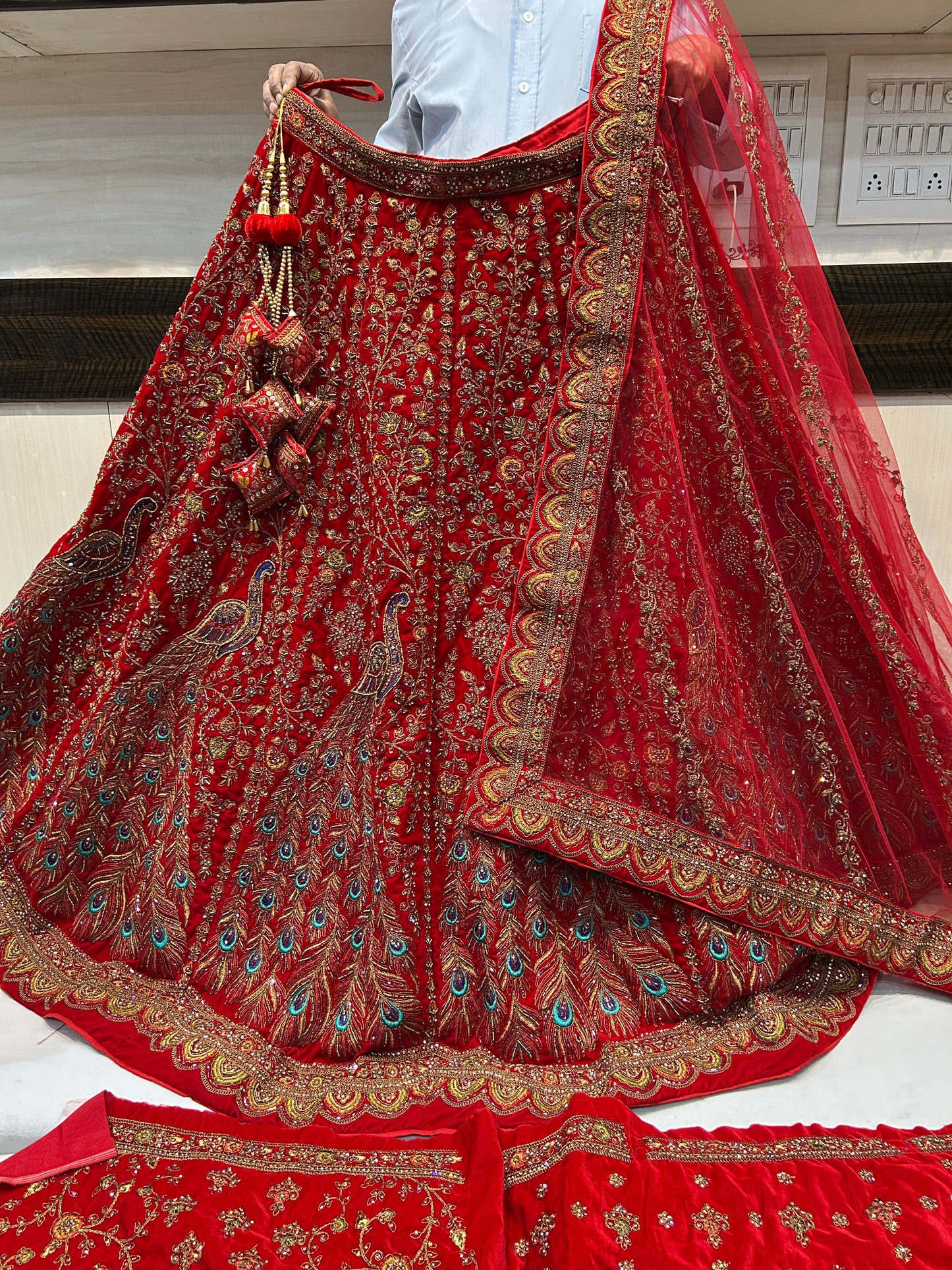 Stunning red Heavy peacock bridal lehenga