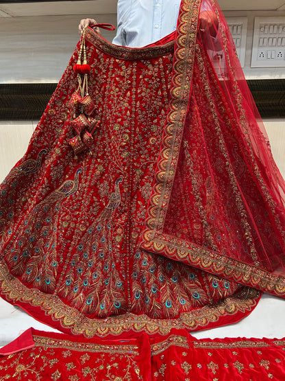 Stunning red Heavy peacock bridal lehenga