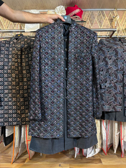 Blue Black Jodhpuri indo western blazer kurta Sherwani