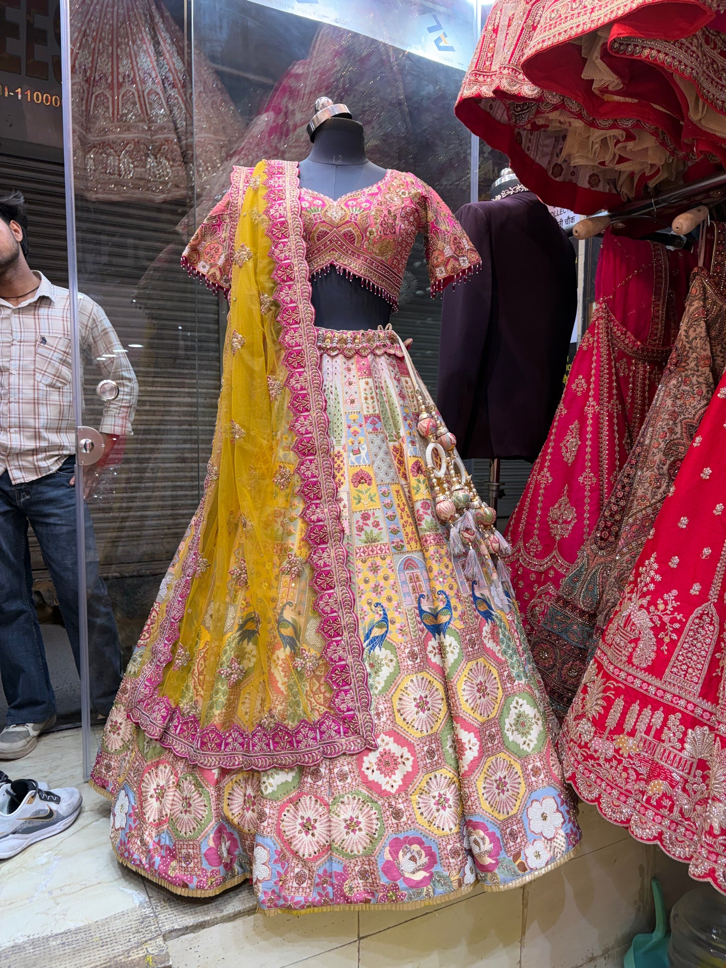 Designer Pink White Peacock Lehenga