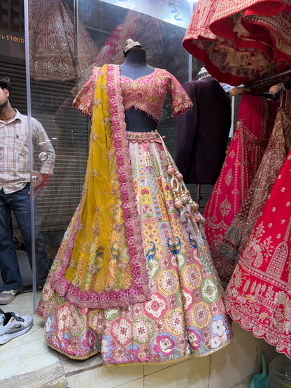 Designer Pink White Peacock Lehenga