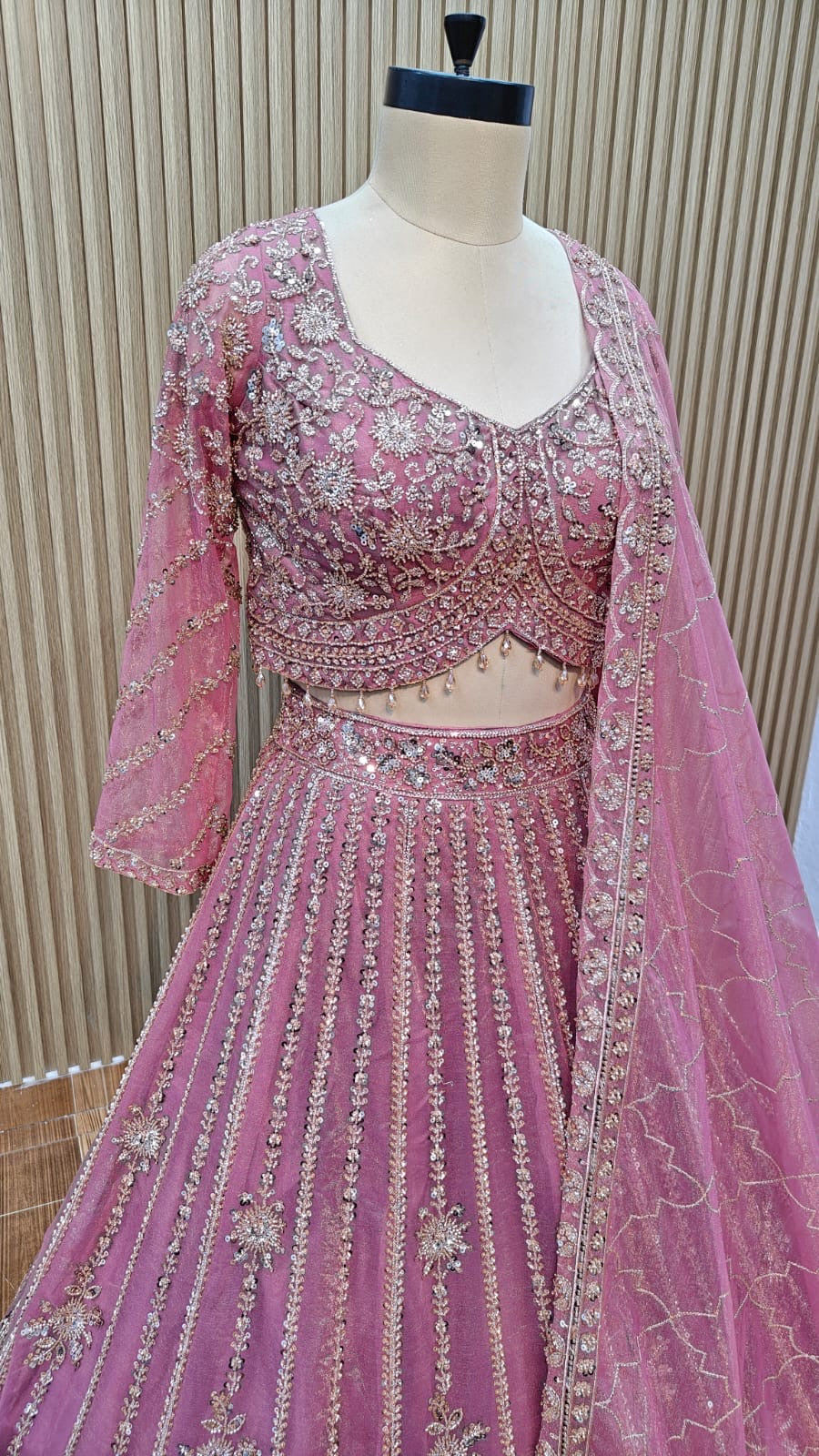 Blue brown pink Crop top Lehenga