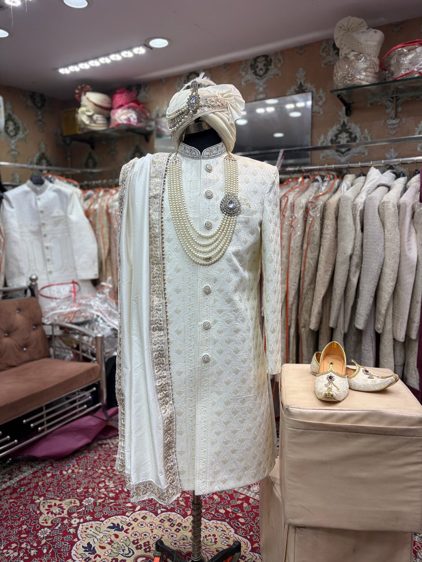 Golden cream white sherwani