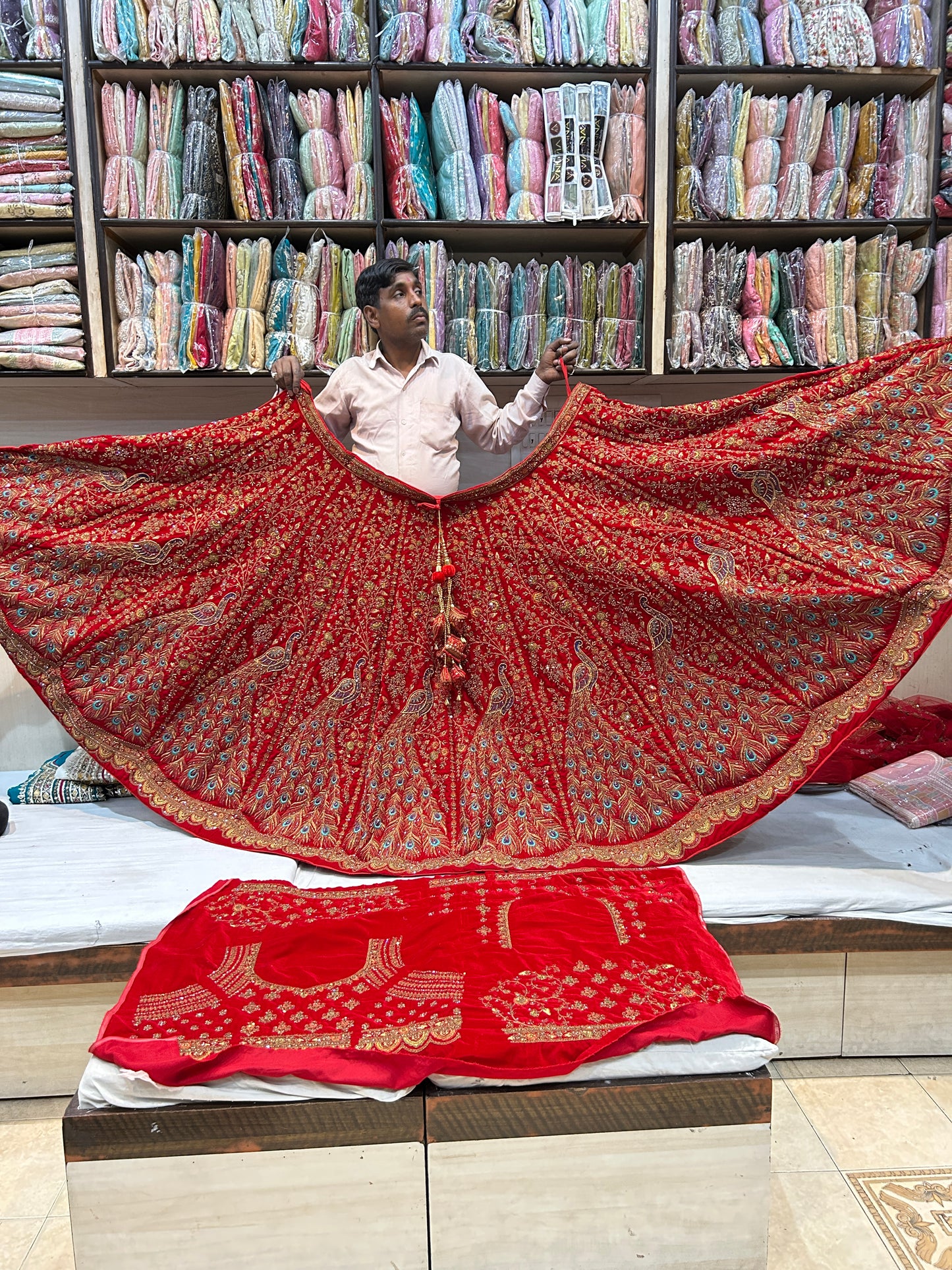 Stunning red Heavy peacock bridal lehenga