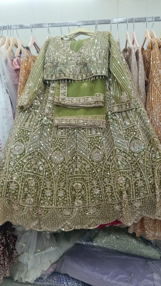 Green Crop Top Lehenga