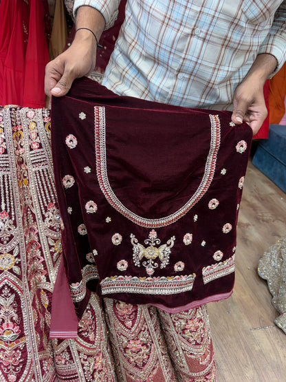 Dark Maroon Ball Bridal Lehenga