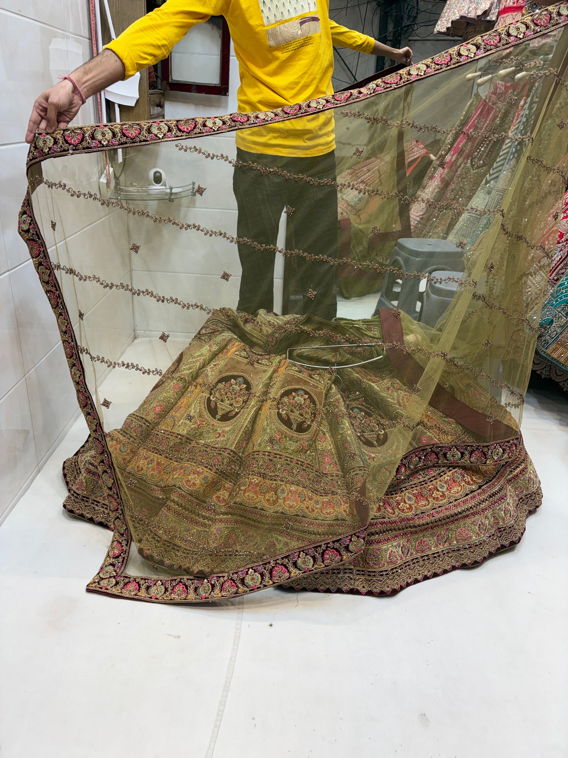 Designer maroon pistachio green Lehenga - Shopping World