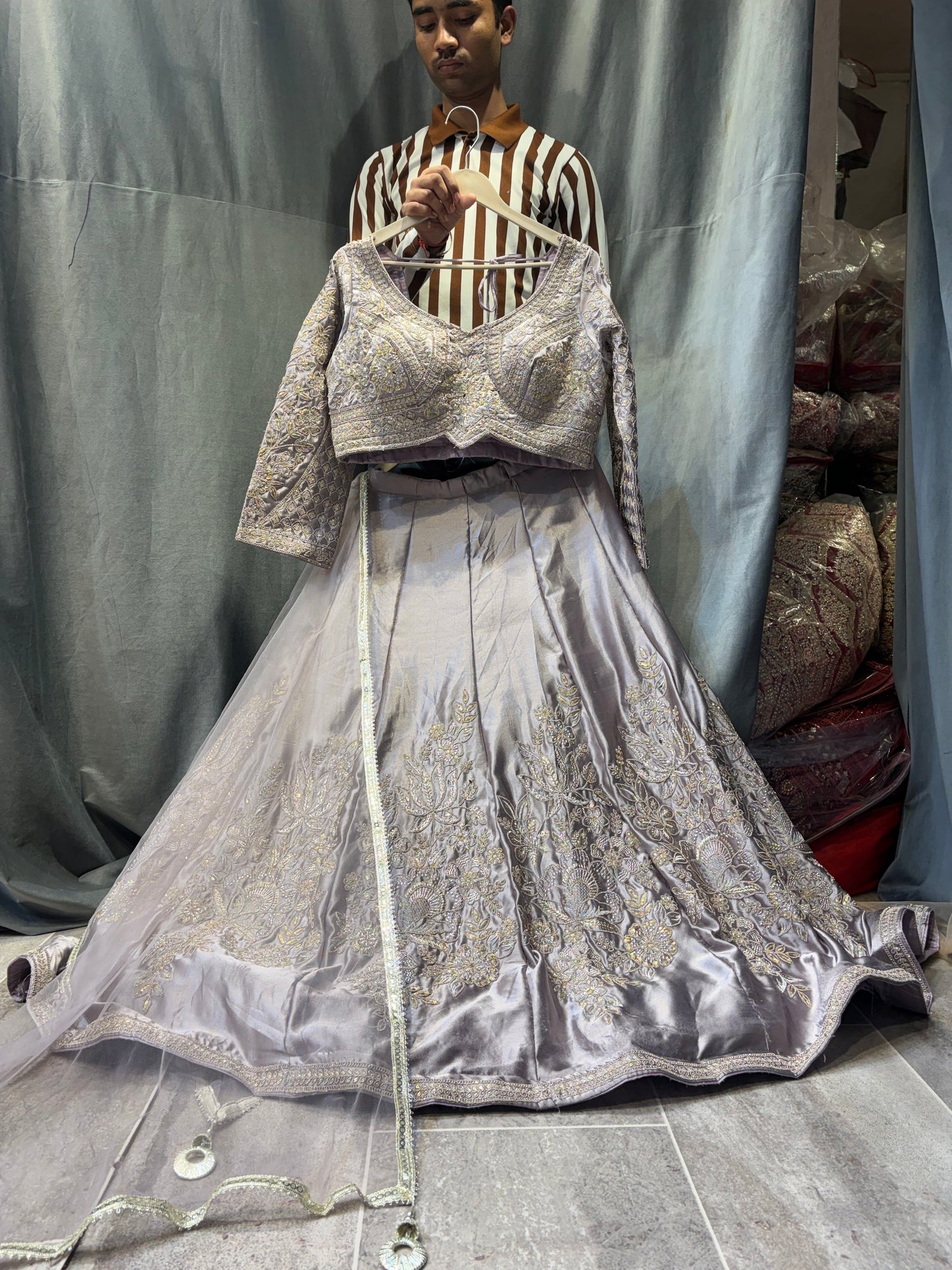 Charming grey Crop Top Lehenga