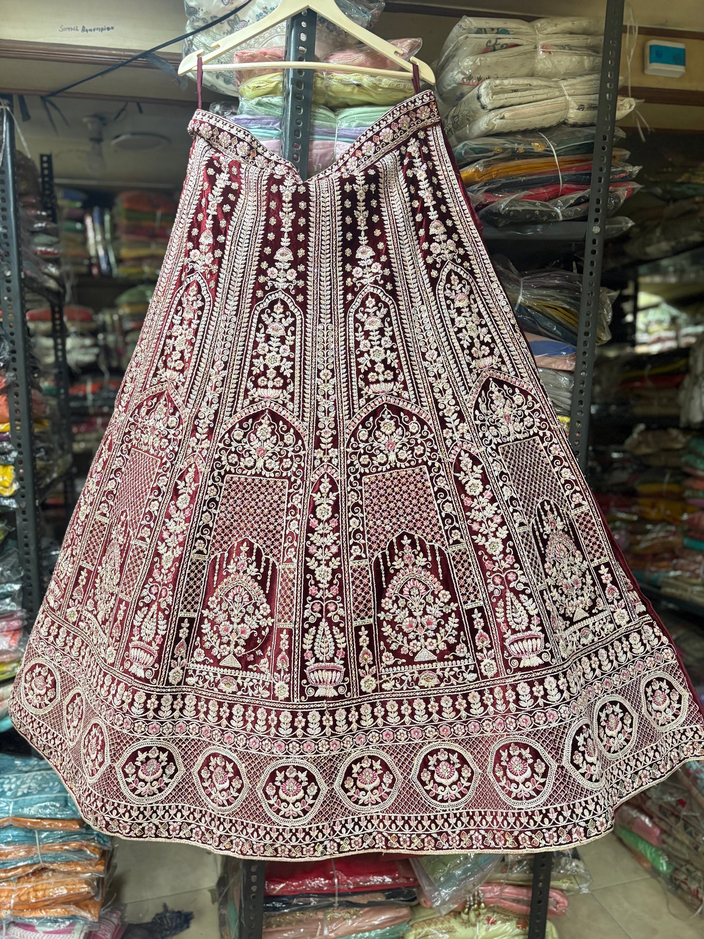 Stunning maroon double duptta bridal Lehenga