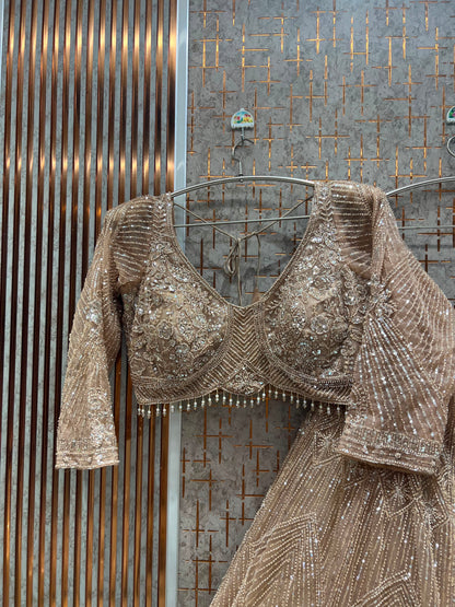 Beige Golden Crop Top Lehenga