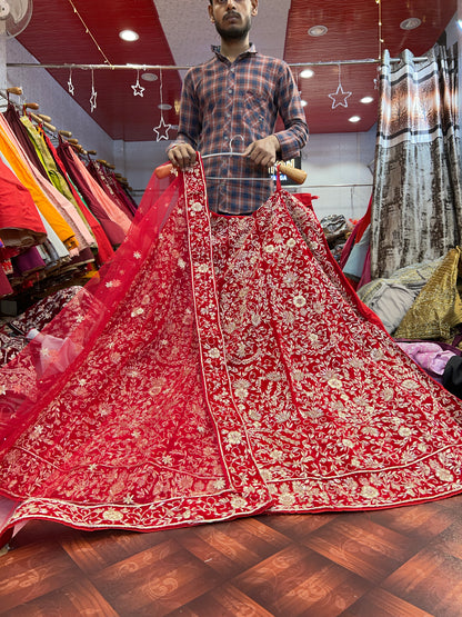 Eye catching maroon pure handwork zardozi dabka lehenga