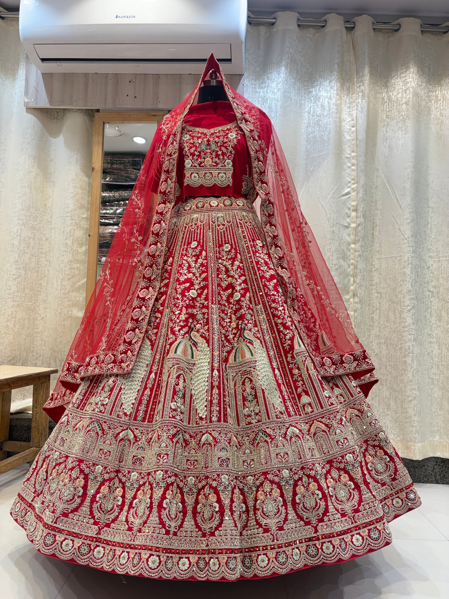 Glamorous maroon peacock bridal Lehenga